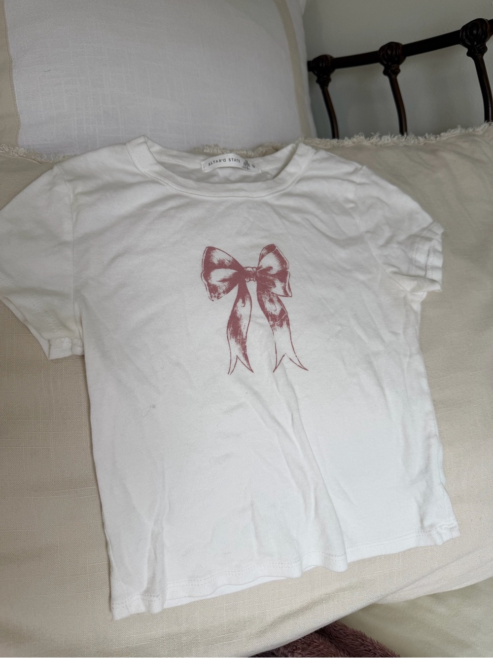Altar'd State White Kids Tee with Dusty Rose Bow